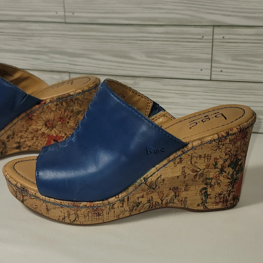 NEW B.O.C Born Concept Blue Starlet Wedge Sandal w/Floral Decor Wedge Sz. 7 - Picture 3 of 8